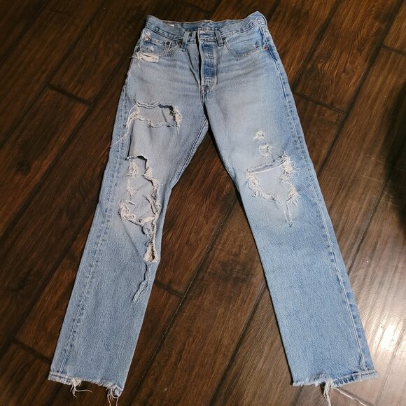 Levi’s 501 Ripped Blue, Straight Leg Jeans – Size 2 - Picture 1 of 5
